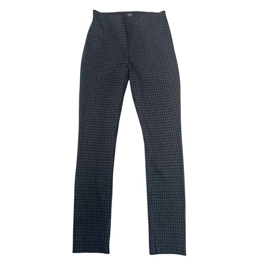 Theory Black Gray Houndstooth Skinny Ankle Pants Stretch Knit Twill USA - S